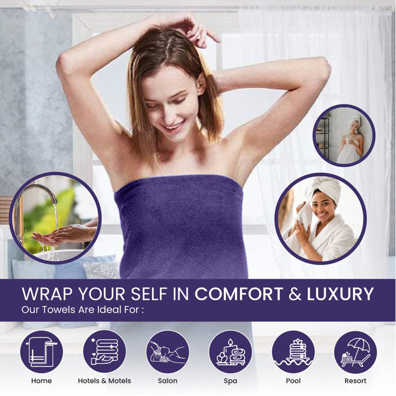 Ensemble de serviettes de bain 100% coton de qualité supérieure, serviettes de salle de bain, 26 po x 52 po, Mauve
