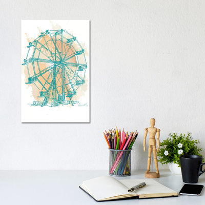 Teal Ferris Wheel I 1 Piece Wrapped Canvas Painting