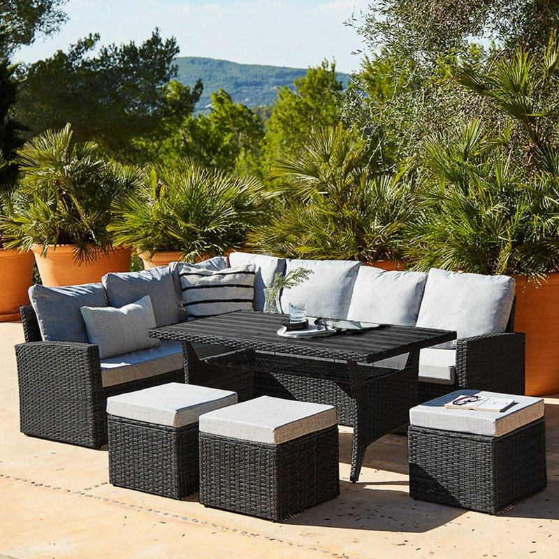 Allena 9 - Person Garden Lounge Set with Cushions, Black