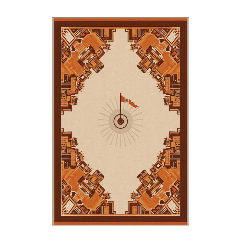 Machine Washable Pelico Mexico City Zocalo Global Inspired Block Print Rug in Beige – Beige Binding, 6x9