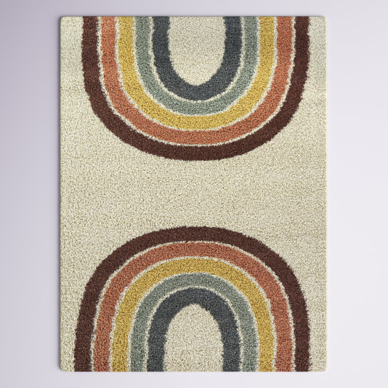 Tapis à poils longs Alderete, Rectangle 7 pi 10 po x 10 pi, Crème, crème