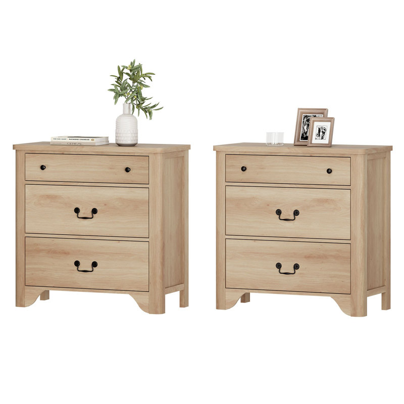 Set Of 2 Farmhouse Nightstands, Oak, 31.5", Set of 2, Oak
