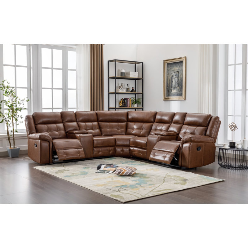 Canapé modulaire en cuir 3 pièces Vegan, Similicuir brun