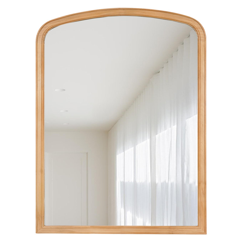 Lucena Wood Arched Rectangle Wall Mirror, Natural Wood, 24" x 18"
