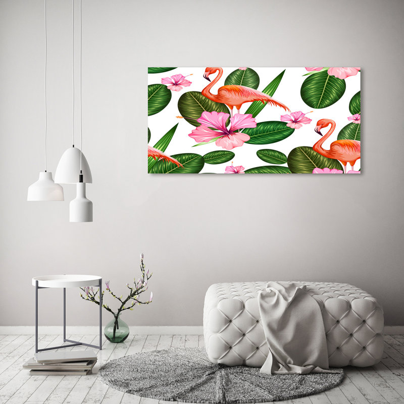 Flamingos And Plants - Wrapped Canvas Print