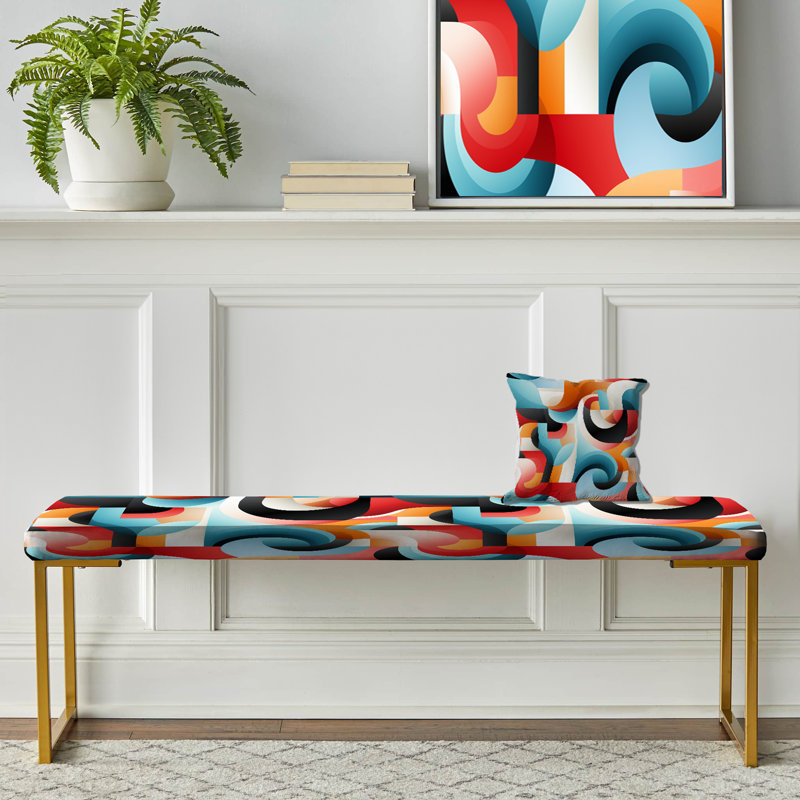 Banc rembourré géométrique bleu et rouge