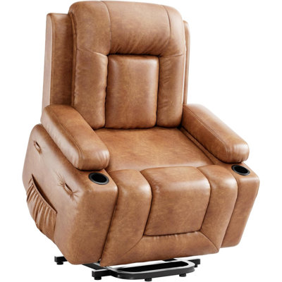 PU Leather Power Lift Recliner Chair with Massage & Heat, 3 Positions & Cup Holders