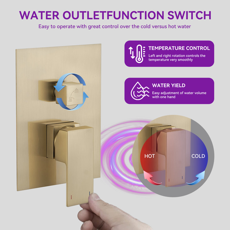 VIBRANTBATH Elegant Aura Brushed Gold 12-in Dual Head Built-In Shower Faucet System with 2-way Diverter ( Pressure-balanced Valve Included )