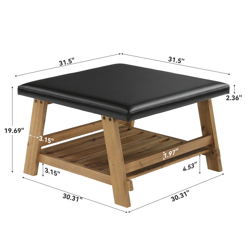 31.5-Inch Square Ottoman Coffee Table With Solid Wood Shelf Storage