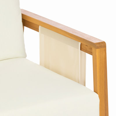 Fauteuil club d'extérieur, structure en bois d'acacia avec accents textilène, coussins hydrofuges pour patio / cour arrière / terrasse