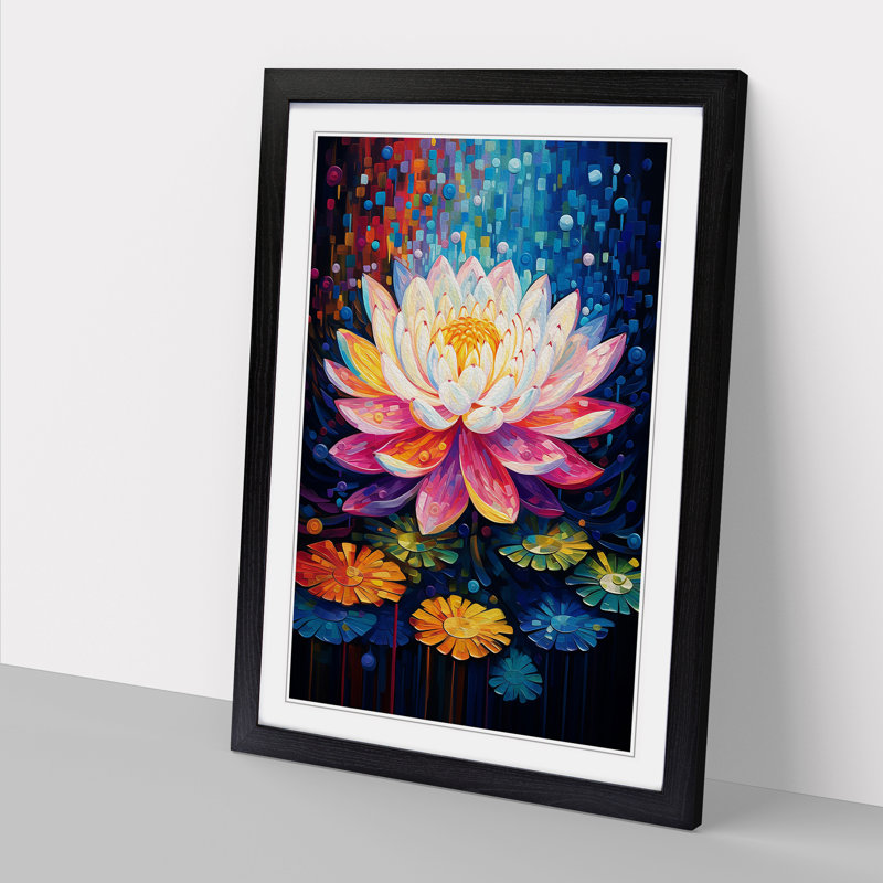 Lotus Flower Orphism Art - Framed Print, 46cm H x 34cm W x 2cm D, Black Framed