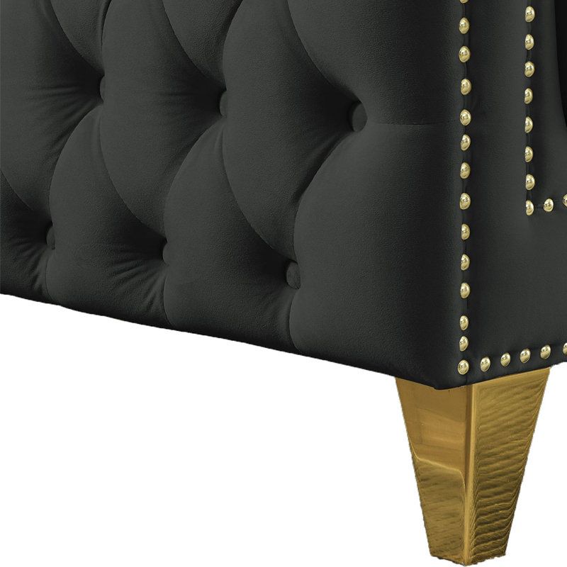 Canapé à accoudoirs carrés en velours 80,51 po Zamara, Velours noir
