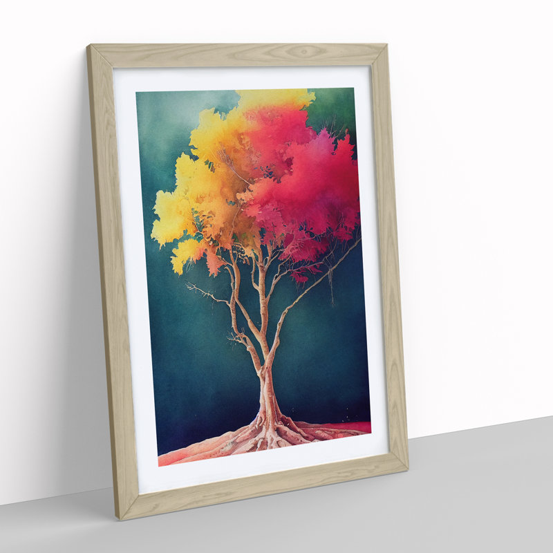 Lone Tree - Single Picture Frame Painting, Oak, 64cm H x 46cm W x 2cm D