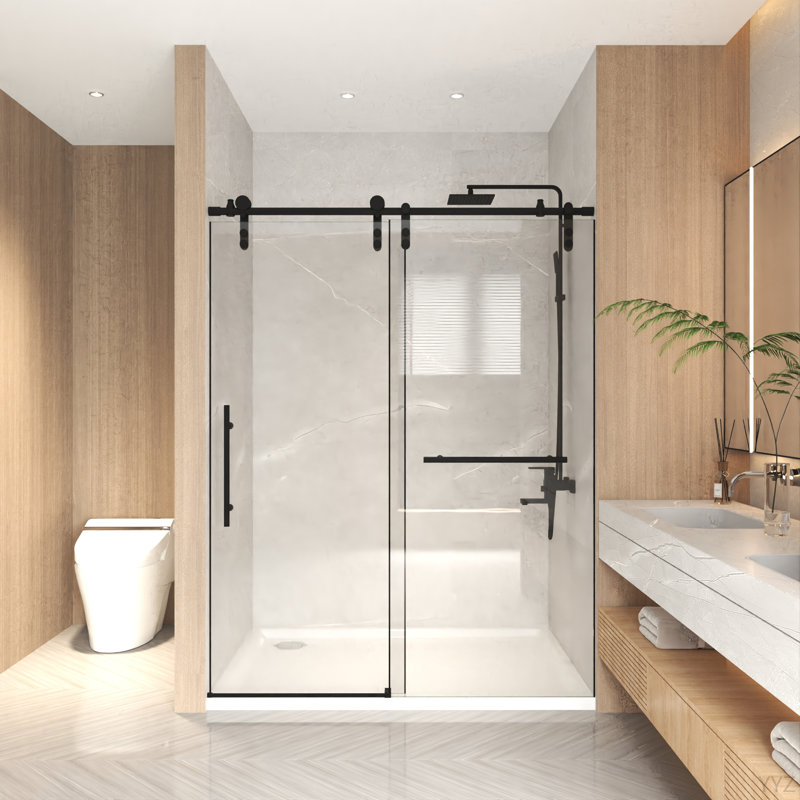 56-60" X 66" H Frameless Sliding Bathtub Door, Tub Shower Door, 5/16" (8Mm) Clear Tempered Glass, Stainless Steel Frame,Matte Black