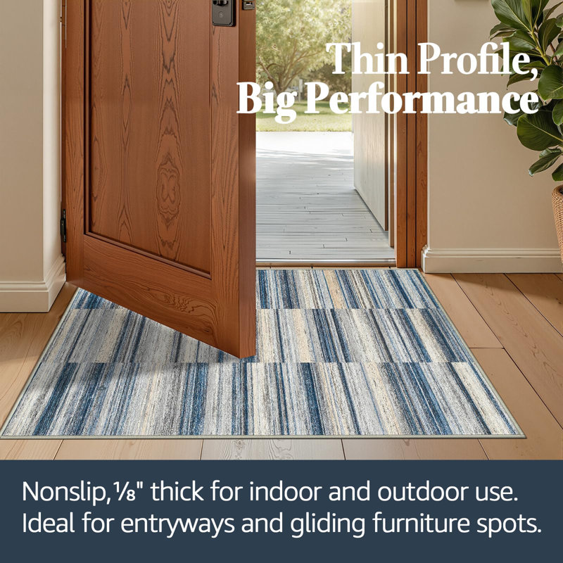 Modern Abstract Ultra-Thin Washable Area Rug, Rectangle 2' x 5', Blue