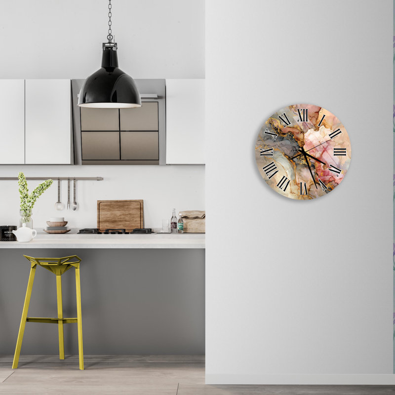 Horloge murale abstraite en verre trempé, art moderne, pendaison de crémaillère, horloge or rose et rose, décoration intérieure unique, idée cadeau