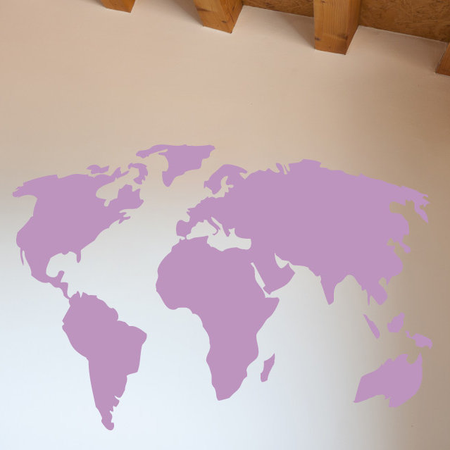 Décalcomanie murale carte du monde, H 22 po x l 32 po x P 0,01 po, Lilas