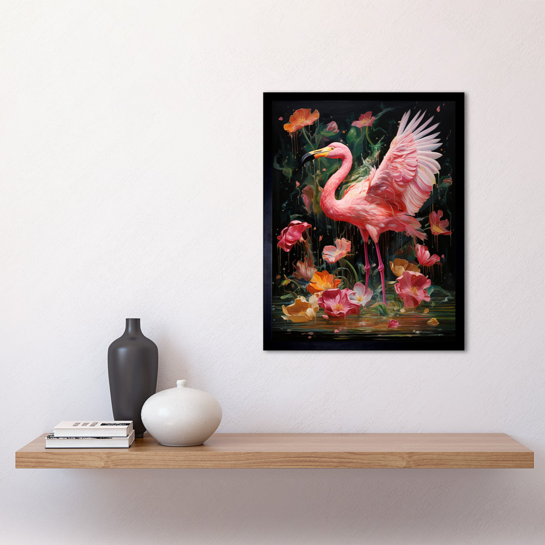 Flamboyant Flamingo Feathers In Rain Vibrant - Single Picture Frame Print