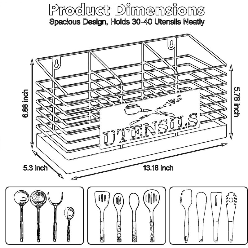 Porte-ustensiles de cuisine à séchage rapide avec 3 compartiments et rangement pour ustensiles de cuisine à grande capacité