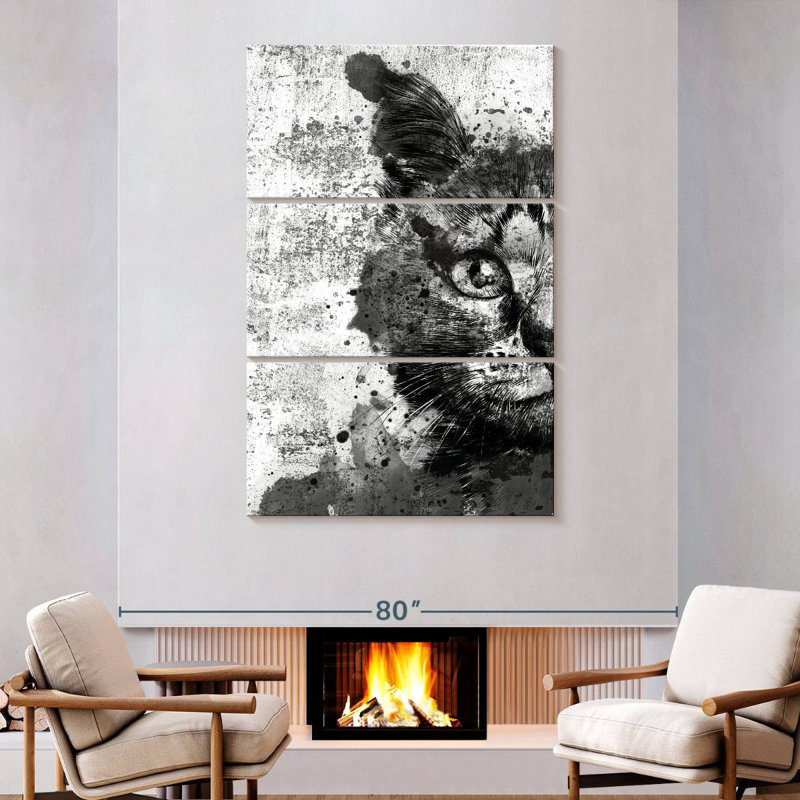 Visage de chat Brampt noir et blanc, H 74 po x l 48 po