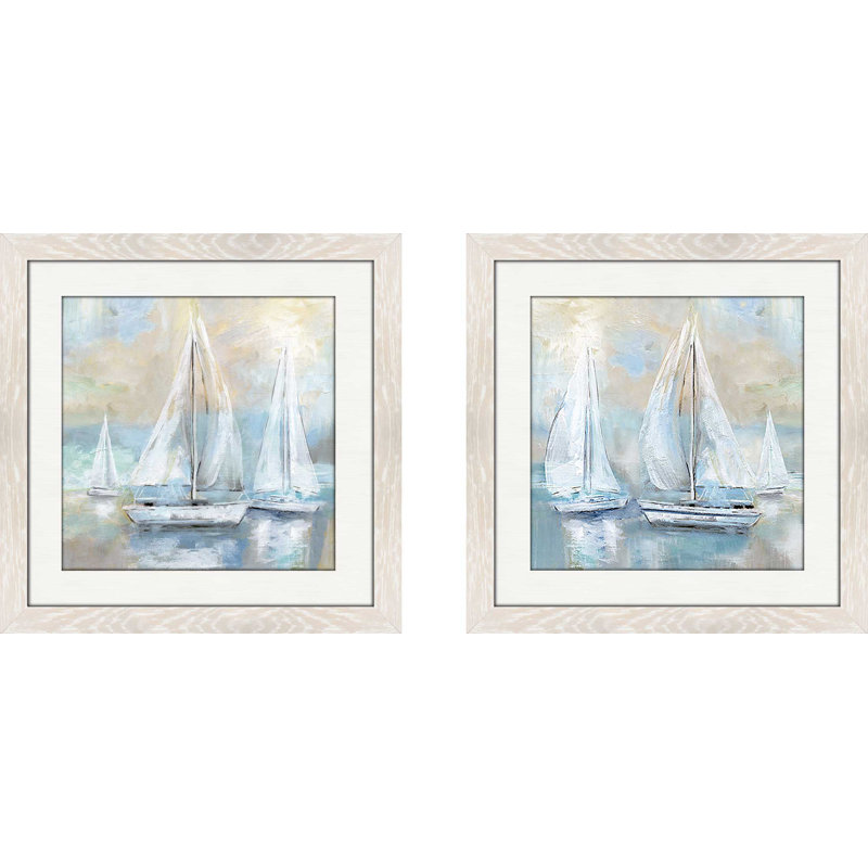 « voile away », ensemble de 2 reproductions de peintures à l’acrylique encadrées, Blanc mat, H 16,5 po x l 33 po x P 1 po