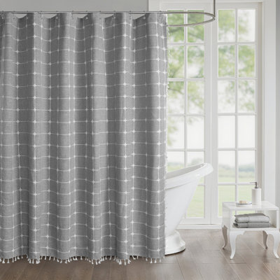 Rideau de douche géométrique à motif géométrique en lin avec crochets Boho