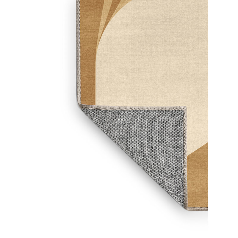 Machine Washable Parkchester Art Deco Arc Rug in Beige – Beige Binding, 4x6