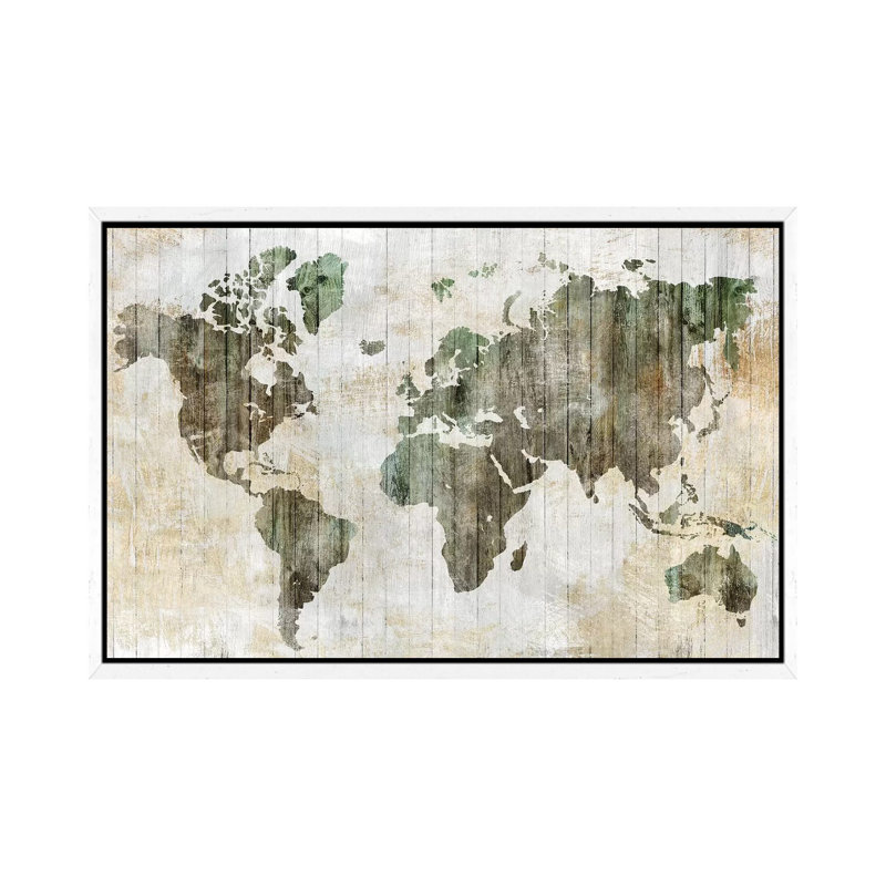 World Map I by Antonio Brasko - Print on Canvas, White Framed, 101.6 cm H x 66.04 cm W