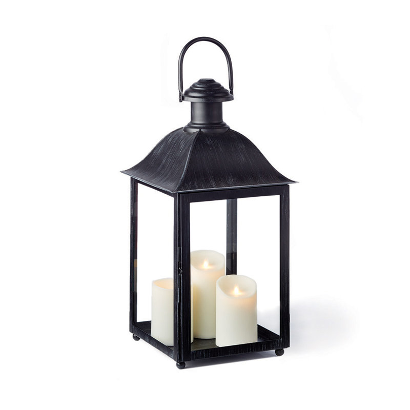 Coach House Outdoor Glass and Metal Lantern, 23" H x 11.5" W x 11.5" D, Black