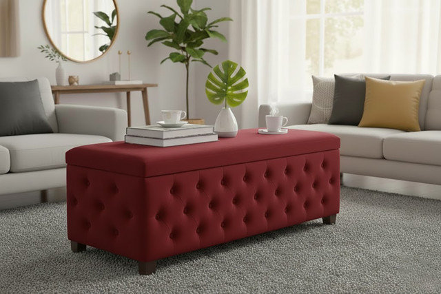 120cm Wide Velvet Standard Ottoman, 120cm W x 40cm D x 45cm H, Red
