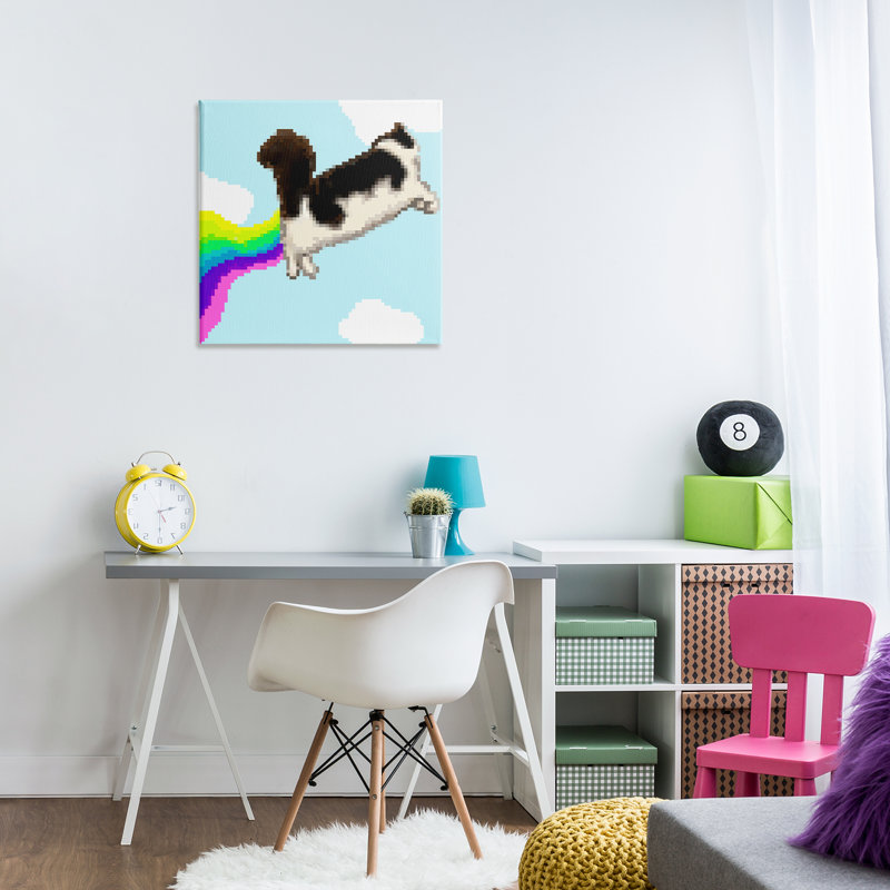 "Whimsical Cat Flying Canvas", art mural par June Erica Vess, H 24 po x l 24 po