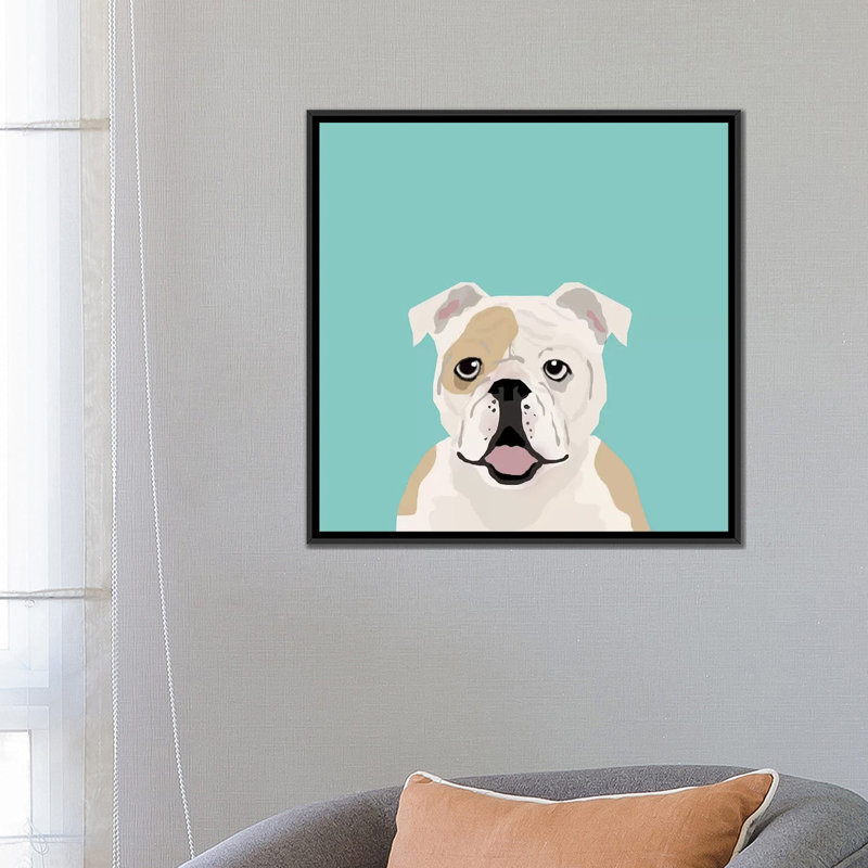 Bouledogue anglais, impression sur toile tendue, H 18 po x l 18 po x P 1,5 po, Toile avec cadre noir, Pas de tapis
