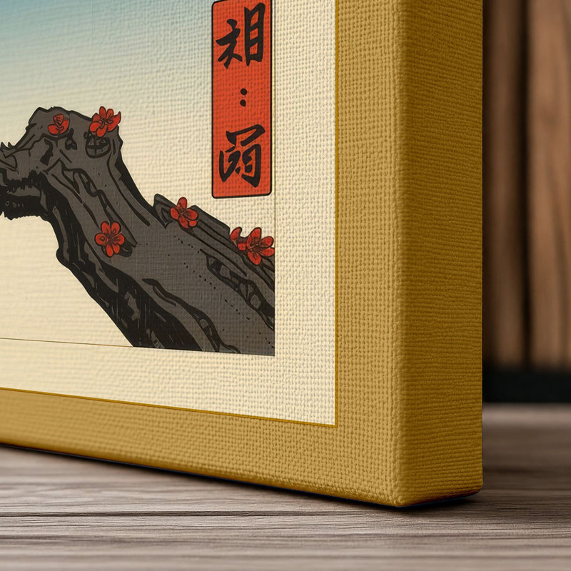 Spring Blossoms on Aged Branch Japandi - Wrapped Canvas, 30x20 - 76.2 x 50.8 cm, Ochre Border