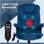 Fauteuil de bureau vibrant en velours à haut dossier, bleu foncé