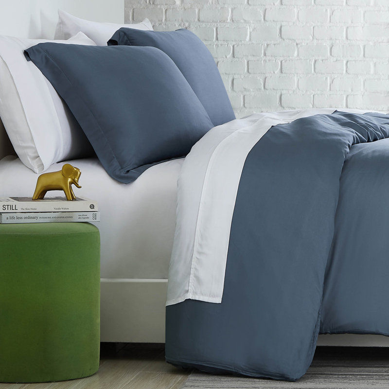 Mickinsey Rayon 2 Piece Duvet Cover Set, Twin Duvet Cover + 1 Standard Shams, Steel Blue