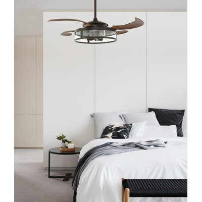 Ventilateur de plafond à pales rétractables de 122 cm (48 po) avec lumière et télécommande, ventilateur de plafond moderne Fandelier, technologie de conception brevetée, pales plus robustes et plus épaisses, finition bronze huilé