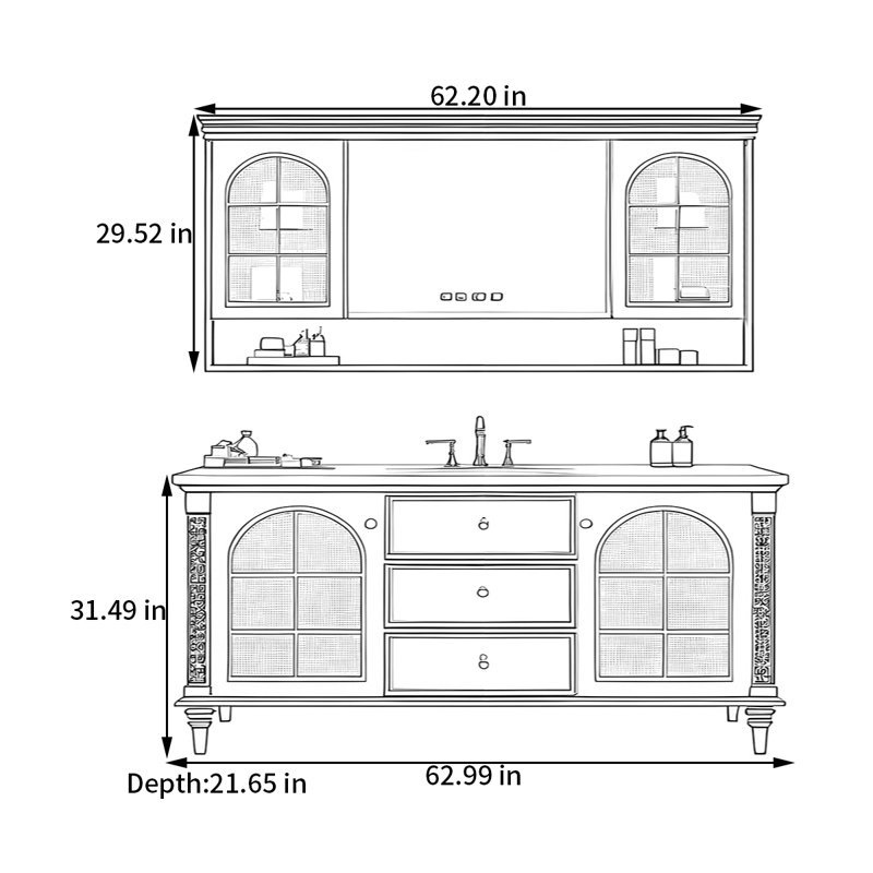 American retro-style smart bathroom cabinet, 31.49" H x 62.99" W x 21.65" D 