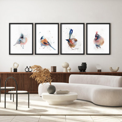 Framed Wall Art Collage Print Gallery Set, Watercolor Bird Art Prints Colourful Songbirds Pastel Tones Modern Decorative Multicolor for Living Room, Office, Bedroom