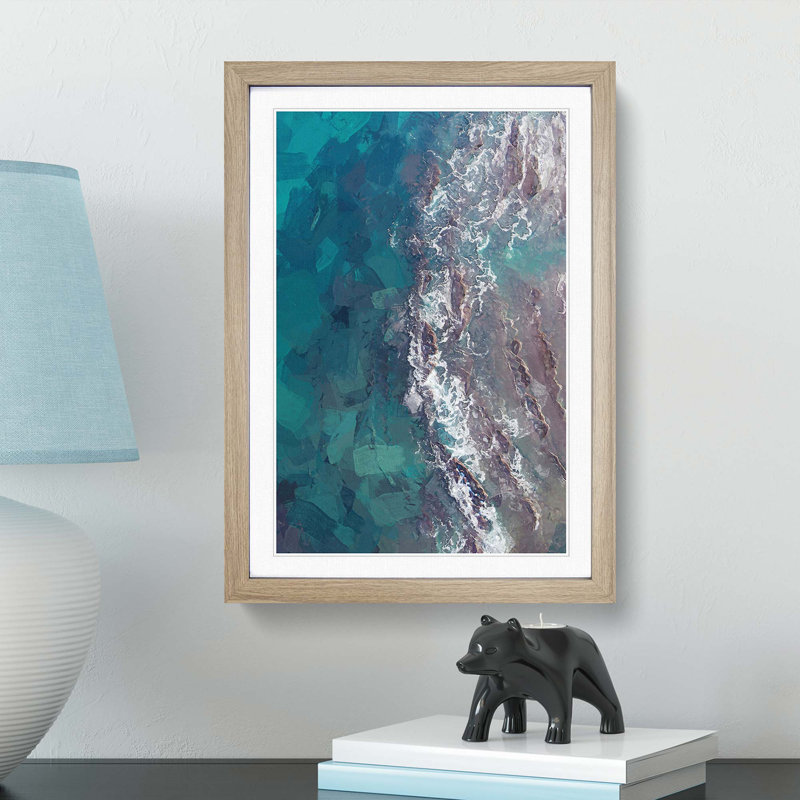 Aerial View of the Ocean in Abstract - Picture Frame Graphic Art Print, 65cm H x 48cm W x 2cm D, Oak Framed