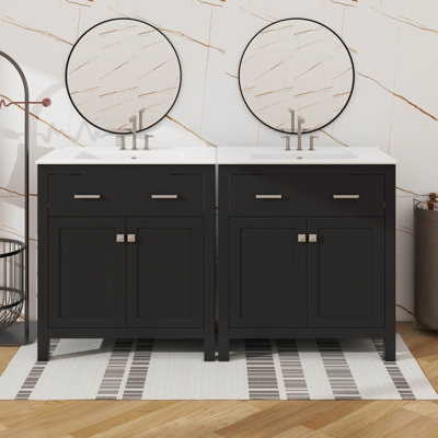 60" Stylish Dual-Sink Bathroom Vanity Set With Dual Vanities, Adjustable Shelf & Gentle-Close Doors