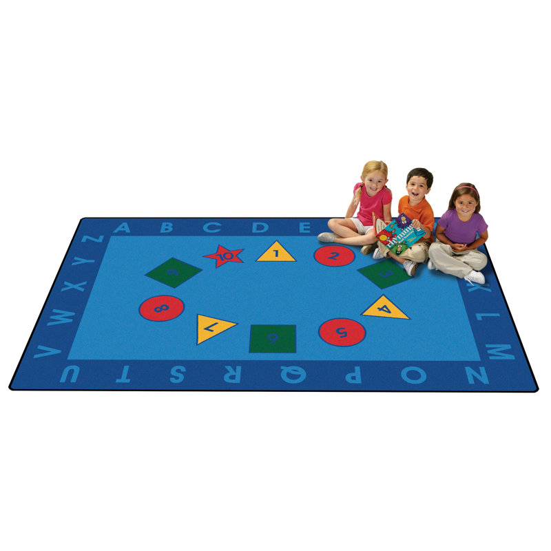 Light Blue Synthetic Non-slip Rectangular Kids Rug