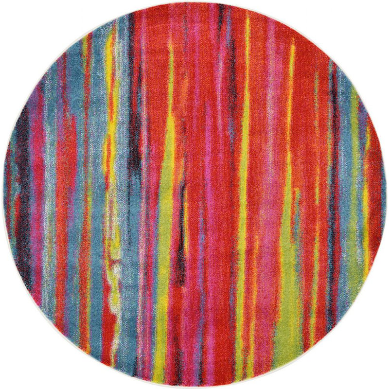 Tapis rouge / vert à motif géométrique Tanguay, Rond 6 pi