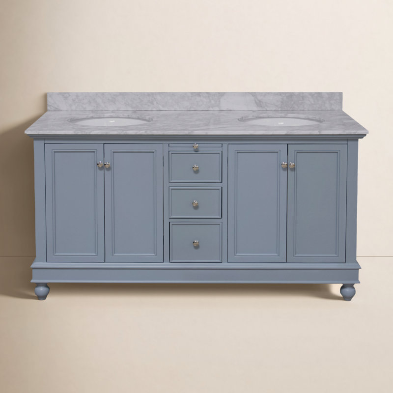 Ensemble de meuble-lavabo double 60 po Ferdinand, Marbre de Carrare, Bleu poudré