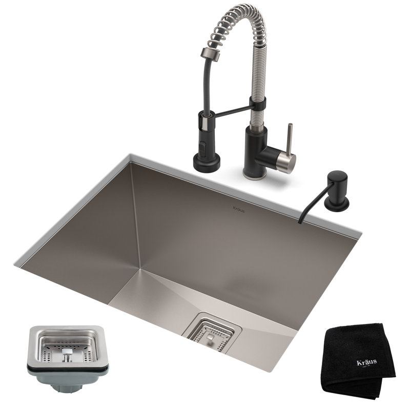 Pax™ 24" L x 19" W Undermount Kitchen Sink with Faucet, Stainless Steel/Matte Black