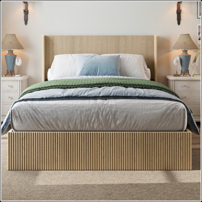 Queen Storage Bed with Lift-Up Base and Corrugated Design