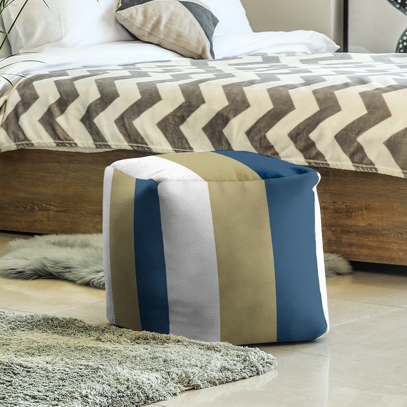 Upholstered Ottoman, White/Gold/Blue