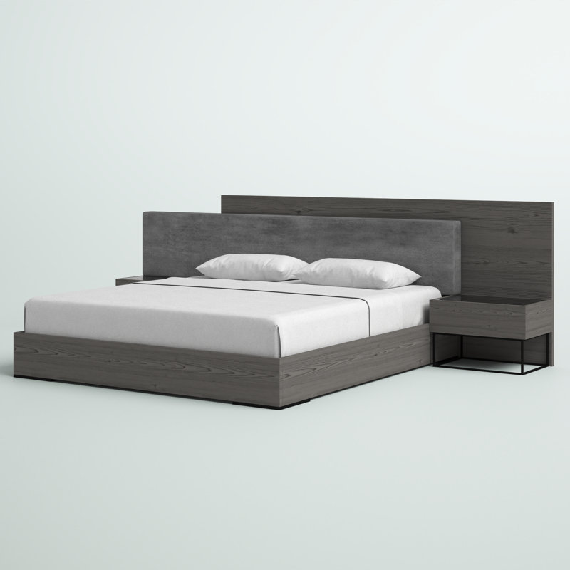 Ensemble de chambre à coucher de 3 pièces avec lit plateforme tapissier Saltz, Très grand lit Eastern