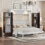 Grand lit escamotable mural avec placard, tiroirs et table, blanc