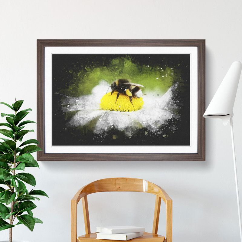Bee Collecting Pollen Vol.2 - Picture Frame Graphic Art, 65cm H x 90cm W x 2cm D, Walnut