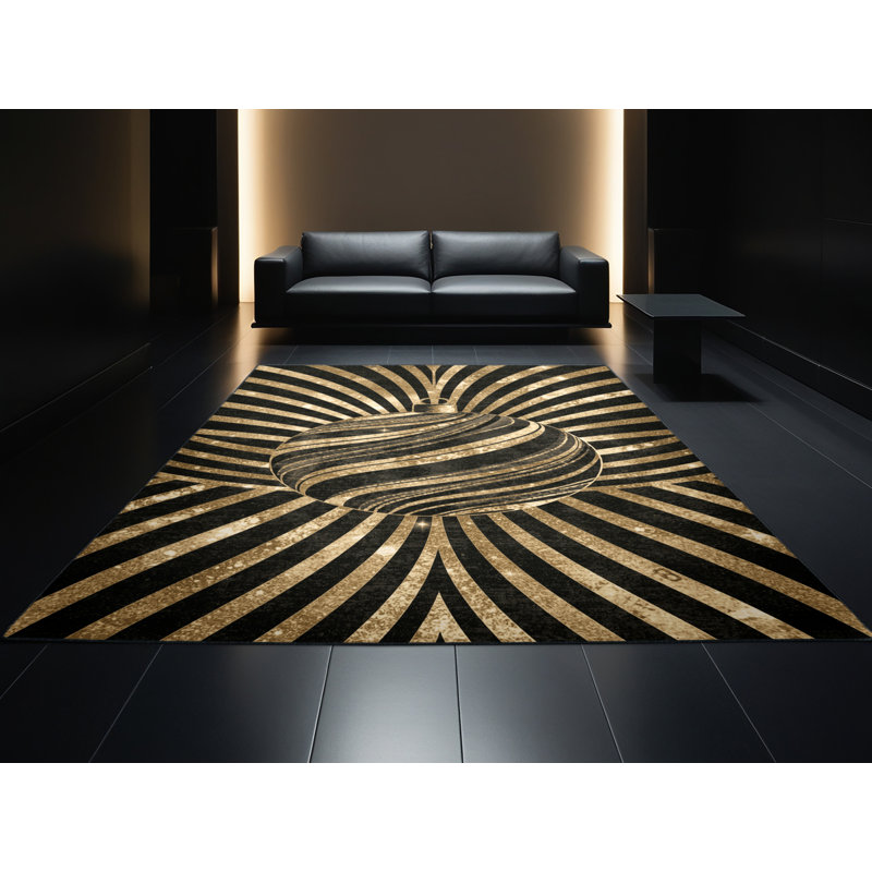 Tapis noir moelleux et moelleux à motif abstrait moderne et contemporain Evenson, 4 x 6